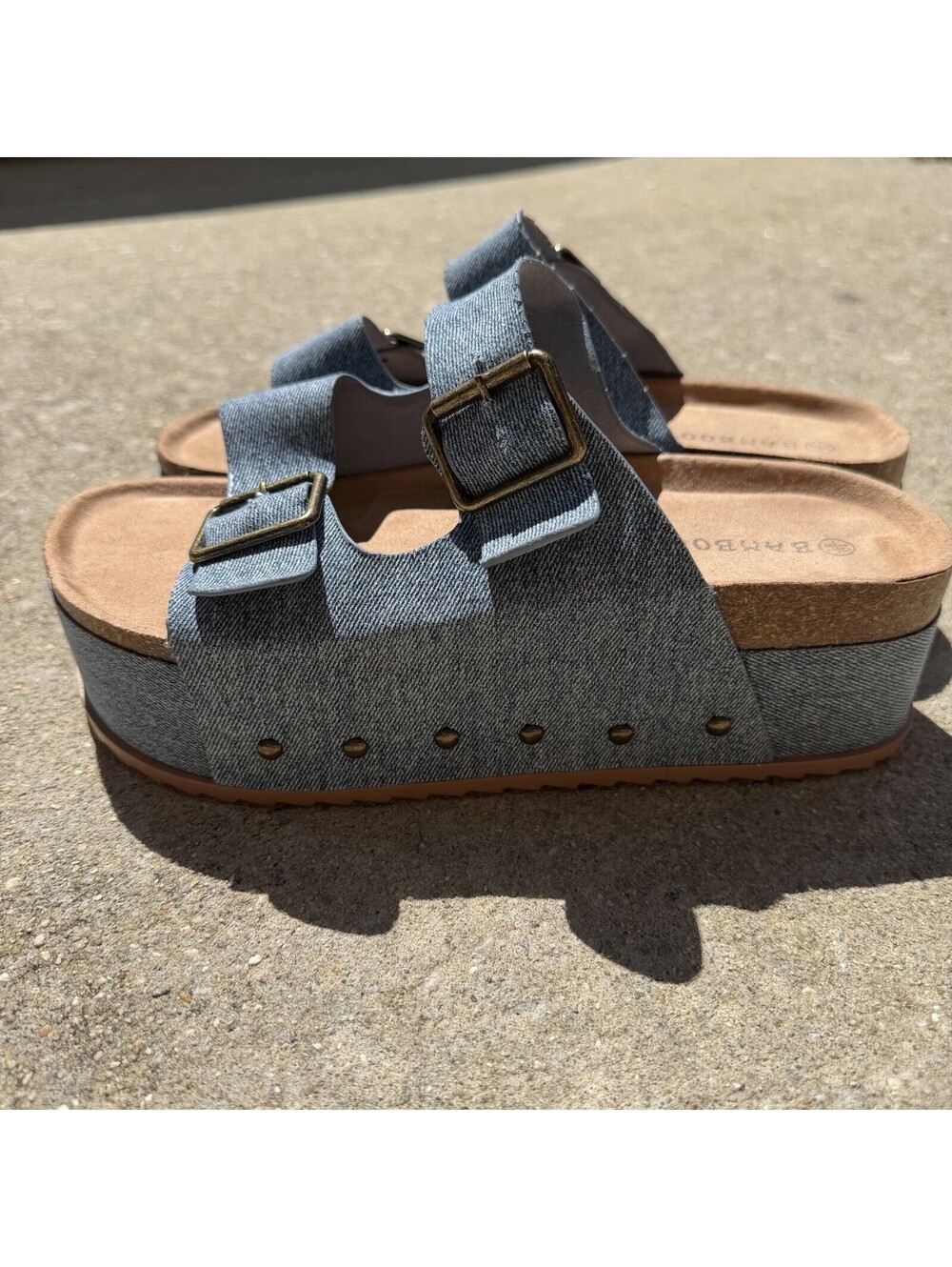 Denim Sandal Slide Exaggerated Platform Double Strap Blue Stud Shoe US 10 EU 41